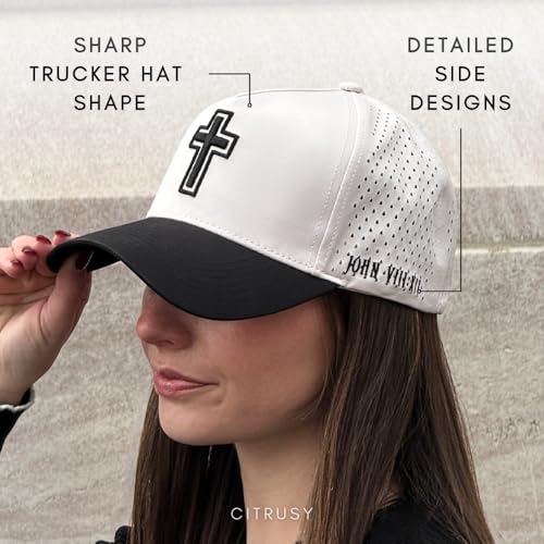 CITRUSY Athletic Trucker Golf Hat | Performance Mens 5 Panel Cap | Cool Breathable Waterproof Workout Running Snapback - color: Cross | Black