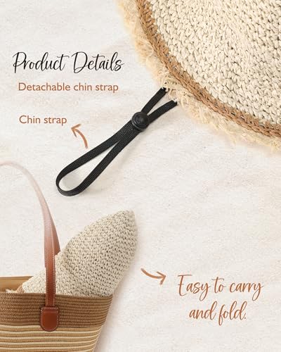 Beach Hats for Women, Straw Bucket Hats Packable Wide Brim - color: Beige