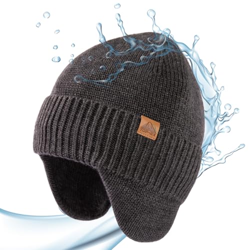 TOP-EX DryKnit™ 80% Merino Wool Waterproof Ear Flap Beanie M/L/XL - color: Grey, size: Medium-Large