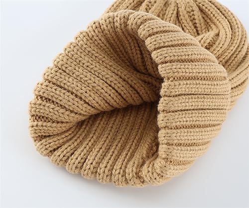 Connectyle Women's Rib Knit Cuffed Beanie Hat Stretch Acrylic Winter Hat Thick Warm Snow Ski Cap - color: Khaki