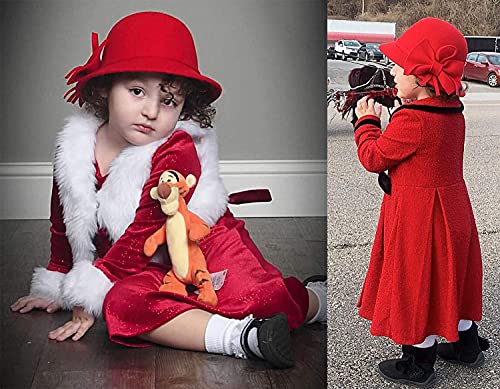 Bienvenu Kids Girls Winter Warm 100% Wool Bucket Hats Fedoras with Bowknot - color: Red