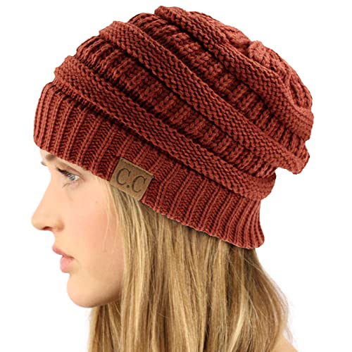 CC Classic Winter Fall Trendy Chunky Stretchy Cable Knit Beanie Hat - color: Solid Chestnut Red