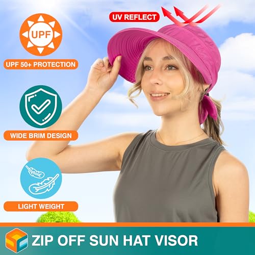 SUN CUBE Womens Sun Hat UV Protection Wide Brim Zip-Off Golf Visor - color: Rose