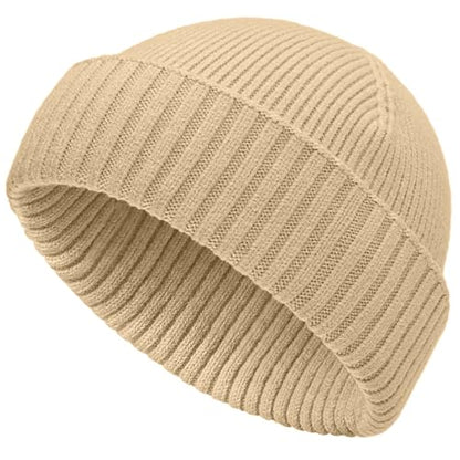 vidsel 50% Wool Double Cuff Beanie Hat for Men Women, Warm Winter Knit Cap - color: Apricot
