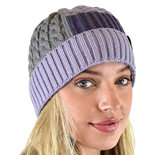 C.C Winter Warm Multi Knit Tricolor Skull Cap Cuff Beanie - color: Gray/Lilac