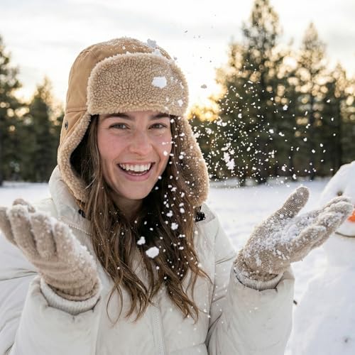 Peicees Trapper Hat with Fur Ear Flaps Russian Ushanka for Men Women Winter Snow Hat for Cold Weather Aviator Cap Warm - color: Khaki