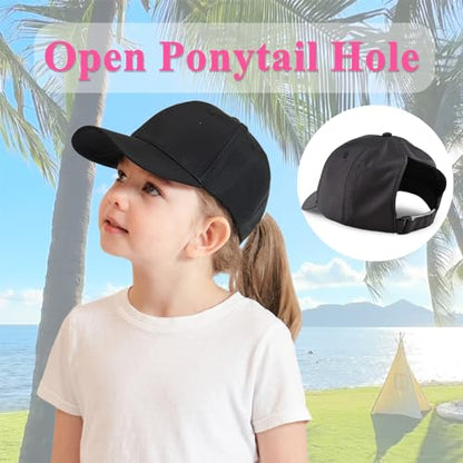 Zsedrut Girls Glitter Baseball Cap Kids Adjustable Ponytail Hat Toddler Summer Mesh Trucker Hats - color: Pure Black