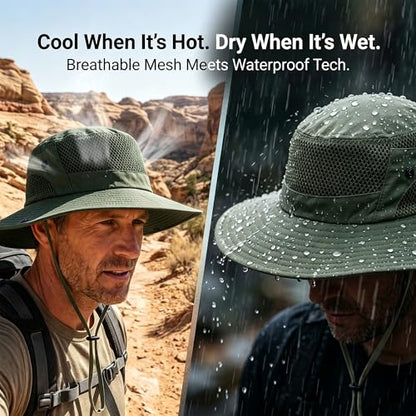 Sun Bucket Hat for Men Women Wide Brim UPF 50+ UV Protection Waterproof - color: Army Green