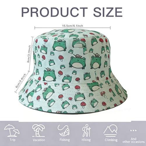 Summer Reversible Bucket Hat - Packable Cute Pineapple Sun Hat for Beach, Golf, Fishing, Travel, Outdoor for Women Men - color: Frog
