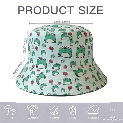 Summer Reversible Bucket Hat - Packable Cute Pineapple Sun Hat for Beach, Golf, Fishing, Travel, Outdoor for Women Men - color: Frog