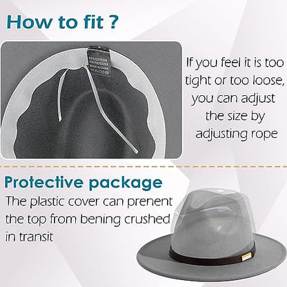 Fedora Hats for Men Wide Brim Panama Hat with Classic Belt - color: Light Grey