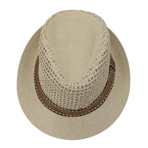 Mens Fedora Hats Elegant Derby Hat Breathable Straw Panama Hat Cool Mesh Sun Cap for Mid-Elderly Outdoor Travel - color: Beige