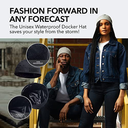 Hairbrella Brimless Docker Rain Hat for Men, Beanie, Satin-Lined Cap, Adjustable, Unisex Waterproof Hat, Cuff - color: Caramel, style: X-large