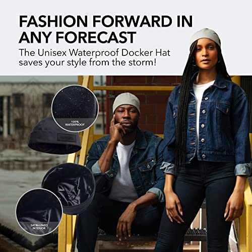 Hairbrella Brimless Docker Rain Hat for Men, Beanie, Satin-Lined Cap, Adjustable, Unisex Waterproof Hat, Cuff - color: Paloma, style: Classic