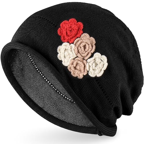 Ababalaya Breathable Cotton Linen Slouchy Beanie Hat for Women - color: Black