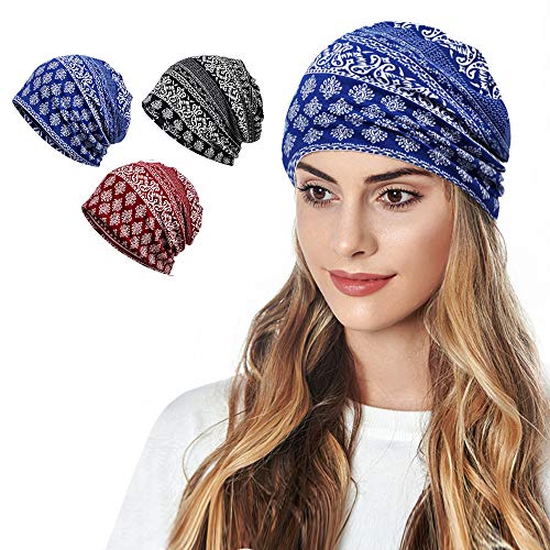 Ababalaya Womens Cotton Summer Beanie Chemo Headwear Sleep Cap - color: C-1382pack