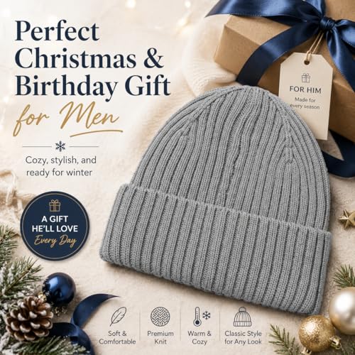 Oversize M/L/XL/XXL Merino Wool Beanie Hat for Men & Women - color: Light Grey, size: Medium-Large