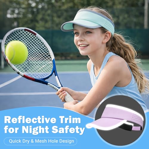 Kids Sun Visor Hats for Girls Boys Reflective Sports Hats Summer Beach Running Tennis Golf Caps Age 8-14 - color: Reflective Strip-mint