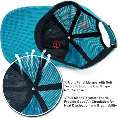 Long Brim Golf/Running Hat Full Mesh Baseball Cap Breathable - color: Lake-blue, size: One Size