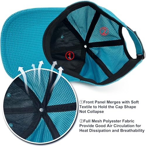 Long Brim Golf/Running Hat Full Mesh Baseball Cap Breathable - color: Lake-blue, size: X-Large-XX-Large