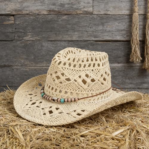 J.CARP Straw Cowboy Hat Cowgirl Hat Cowboy Hats Wide Brim Western Cowboy with Decorative Band - color: Style3