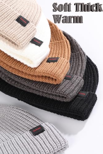 Fisherman Beanie Hats for Men Women,Knit Trawler Skull Cap,Watch Cap,Spring Fall Winter Warm Short Hats - color: (Thick Stretchy)-beige-m