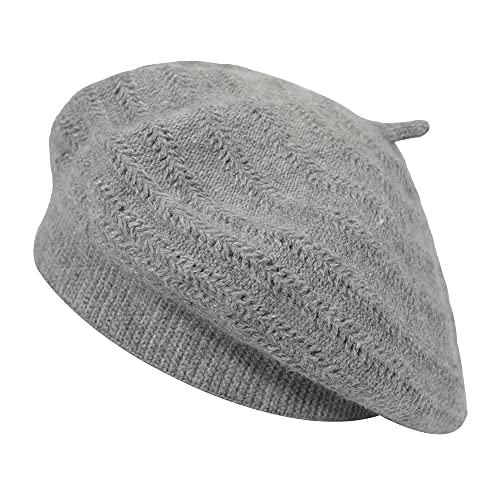 ZLYC Women French Beret Hat Reversible Solid Color Knit Warm Artist Cap - color: Knit Gray