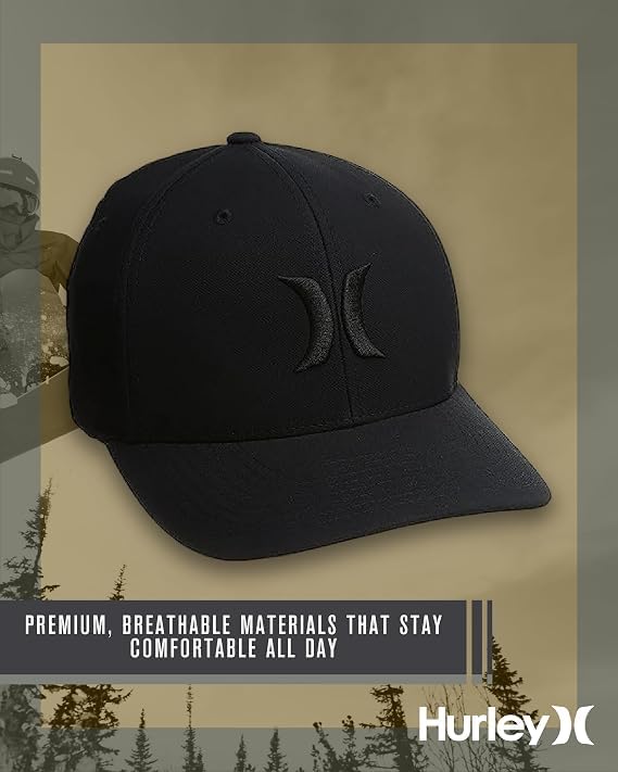 Hurley Mens Baseball Cap Moisture Wicking Flexfit Fitted Hat for Men - color: Black, size: Small-Medium