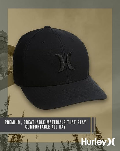 Hurley Mens Baseball Cap Moisture Wicking Flexfit Fitted Hat for Men - color: Black, size: Small-Medium