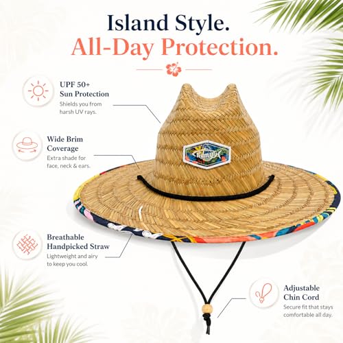 Palmyth Straw Hat for Men & Women Sun Hats, Beach Hat, Fishing Hat UPF 50+ - color: Islandbloom