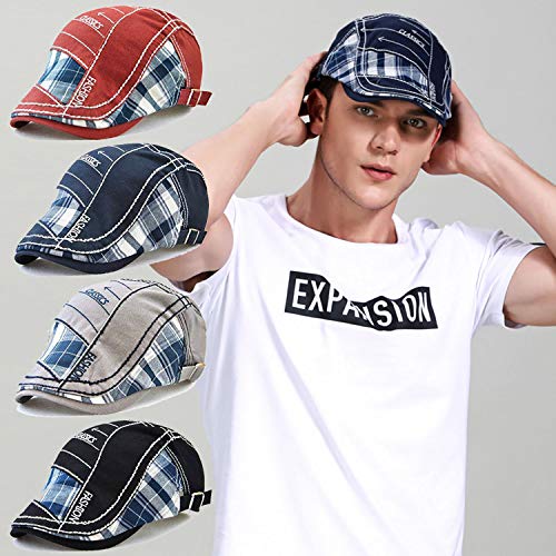 M MOACC Men Beret Hat Cotton Adjustable Newsboy Hats Cabbie Gatsby Cap Driving Flat Caps - color: Hat-t3-burgundy