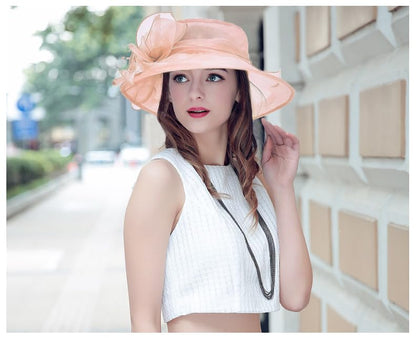 Women's Organza Derby Fascinator Hat Cloche Bowler Hat Cocktail Tea Party Wedding Sun Hat - color: B6-nudepink