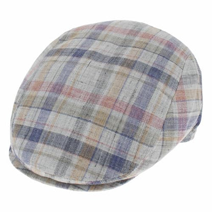 Hats in the Belfry Italia Men's Flat Cap, 100% Linen, Blue Brown Cream Plaid, Made in Italy, Newsboy Style, Casual Wear - color: Pink Plaid, size: Medium