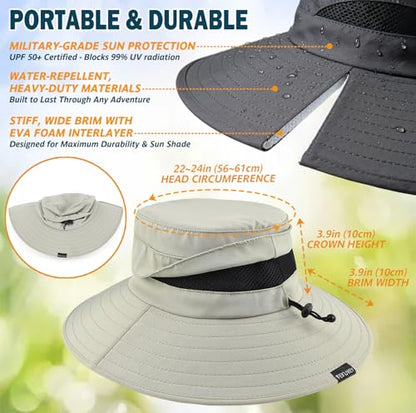 Men's UPF 50+ Waterproof Wide Brim Boonie Hat, Sun & Rain Protection - color: Beige
