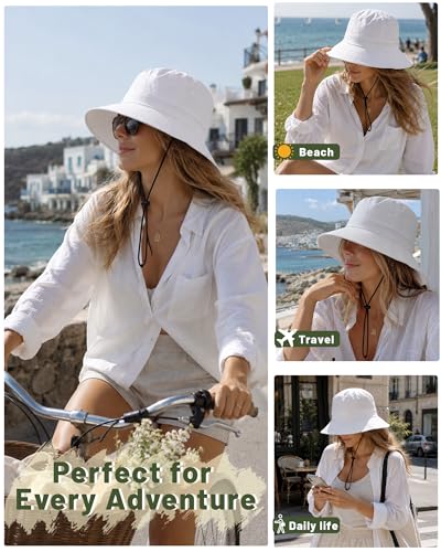 Water-Resistant Bucket Hat for Women Men Rain Hat UPF 50+ Boonie Sun Hat - color: White