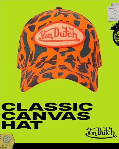 Von Dutch Unisex Cotton Canvas Baseball Cap, Curved Brim, Snapback - color: Orange
