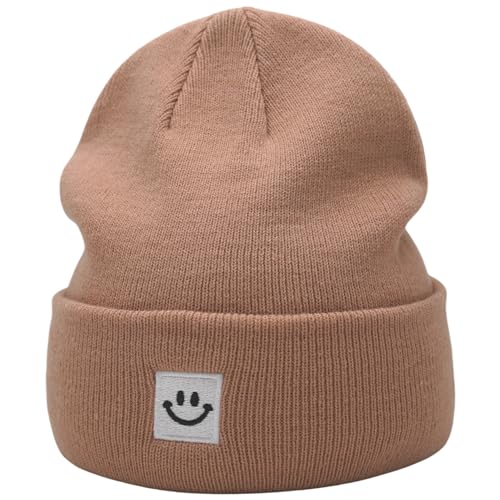 55cube Unisex Winter Beanie Hats Warm Thick Knit Cuffed Skullcaps - color: Apricot Crush