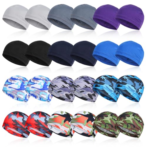 24pcs Cooling Skull Cap Bulk Cycling Skull Cap Bulk Helmet Liner Sweat Wicking Lightweight Running Hat for Men Women 12 Colors Polyester 9.5x5.5 Inches