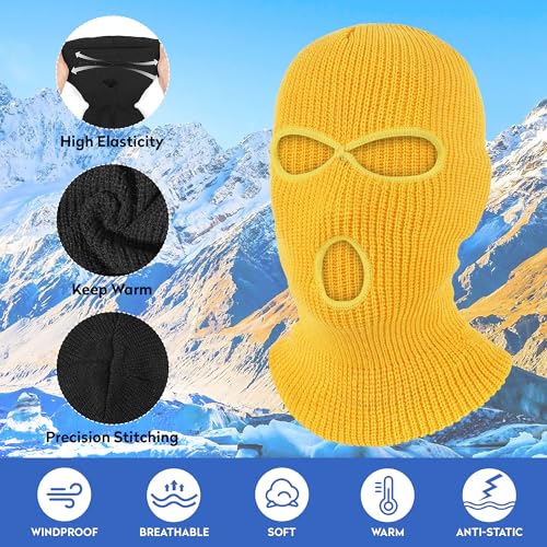 Pukavt 2 Pack 3 Hole Winter Knitted Mask, Ski Mask Balaclava Cap - color: Yellow