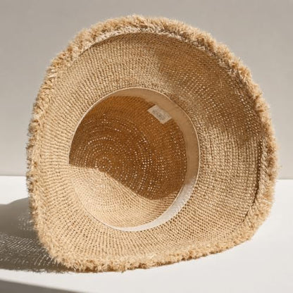 Natural Raffia Straw Bucket Hat for Women Sun Beach Handmade Raffia Woven Bucket Hat Foldable Summer Cap - color: Natural Raffia