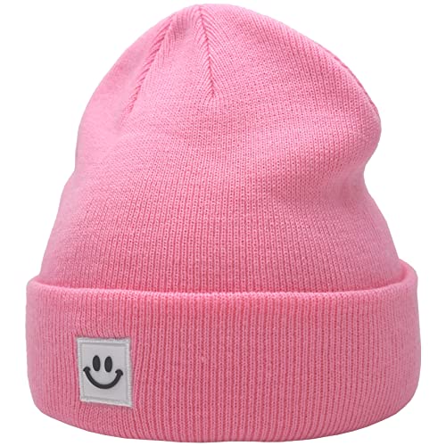 55cube Unisex Winter Beanie Hats Warm Thick Knit Cuffed Skullcaps - color: Solid Pink