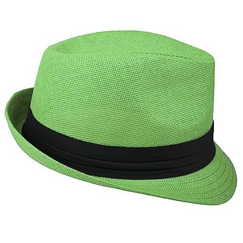 Gelante Summer Fedora Panama Straw Hats with Black Band - color: Kelly Green, size: Small-Medium