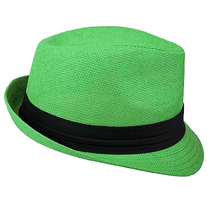 Gelante Summer Fedora Panama Straw Hats with Black Band - color: Kelly Green, size: Small-Medium