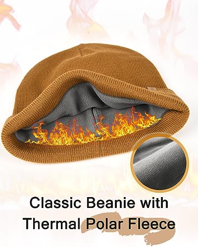 FURTALK Mens Winter Fleece Lined Knit Cuffed Beanie - color: Brown