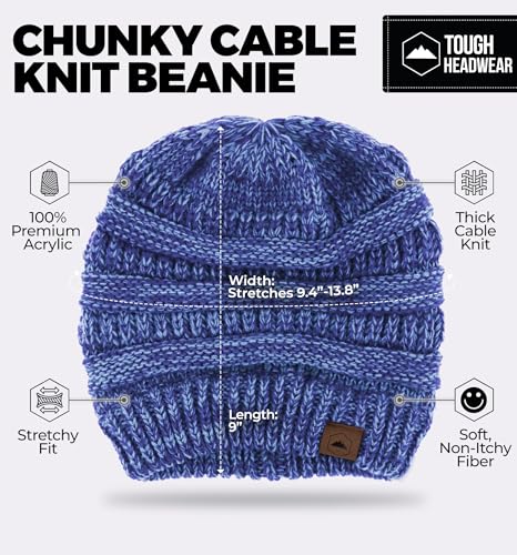 Tough Headwear Slouchy Beanie Hat - Itch-Free Winter Hats for Women - Stretchable Beanies for Women - Acrylic Winter Gear - color: Blue Melange