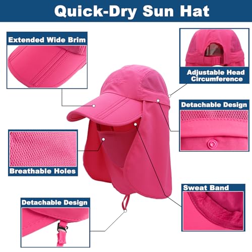 Surblue Baseball Sun Cap with Removable Neck Flap and Face Mask UPF 50+ - color: Rosered, size: Medium