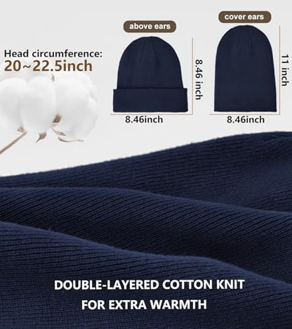 100% Cotton Beanie for Women Men Soft Knit Beanies Warm Winter Hat - color: Navy Blue