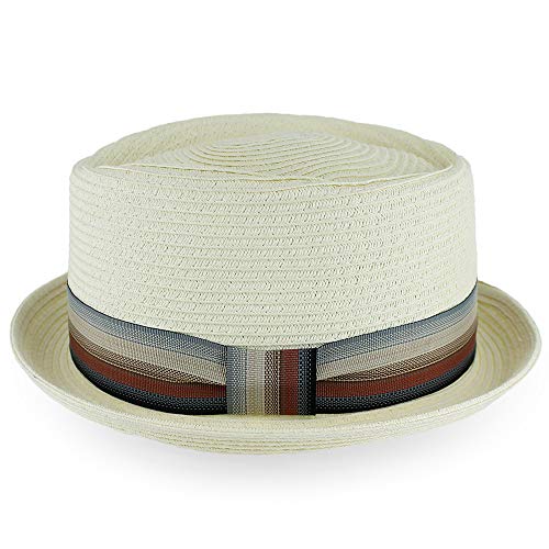 Belfry Men/Women Summer Straw Pork Pie Trilby Fedora Hat in Blue, Tan, Black - color: Maxxivory, size: Large