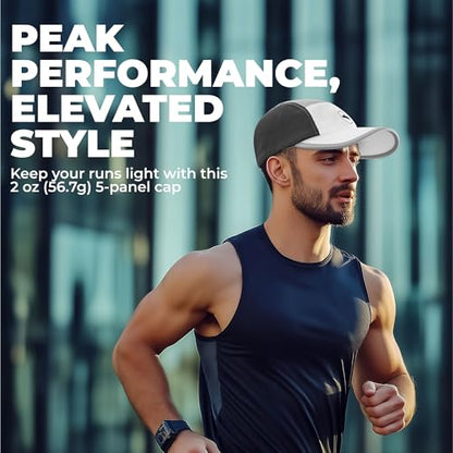 Tough Headwear 5 Panel Running Hat-Lightweight Breathable Nylon Trail Runner Hats-Camper Hat -Flat Brim Runners Hats - color: White