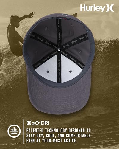 Hurley Mens Baseball Cap - Lightweight H2O-DRI Breathable Moisture Wicking Curved Brim Fitted Hats for Men - color: Black, size: Large-X-Large